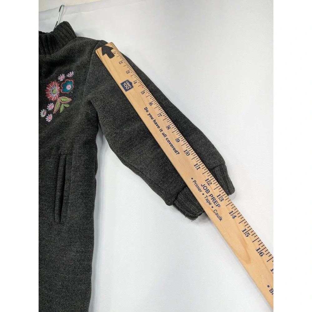 Penelope Mack Girls Dark Gray Button Front Embroidered Flower‎ Coat Size 4T